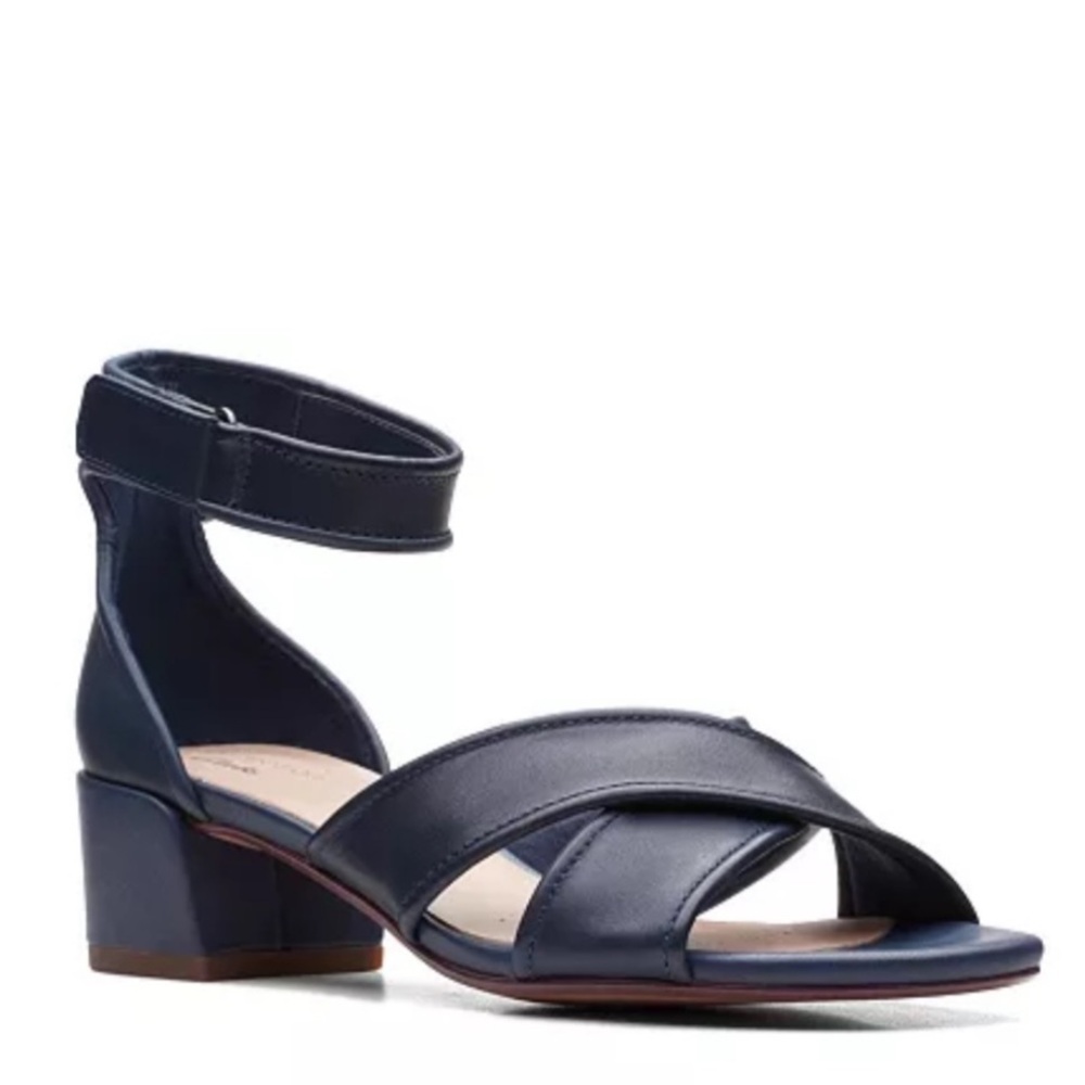 Clarks Leather Heeled Peep Toe Sandals | Comfort, Classy, Timeless Style - Picture 4 of 9